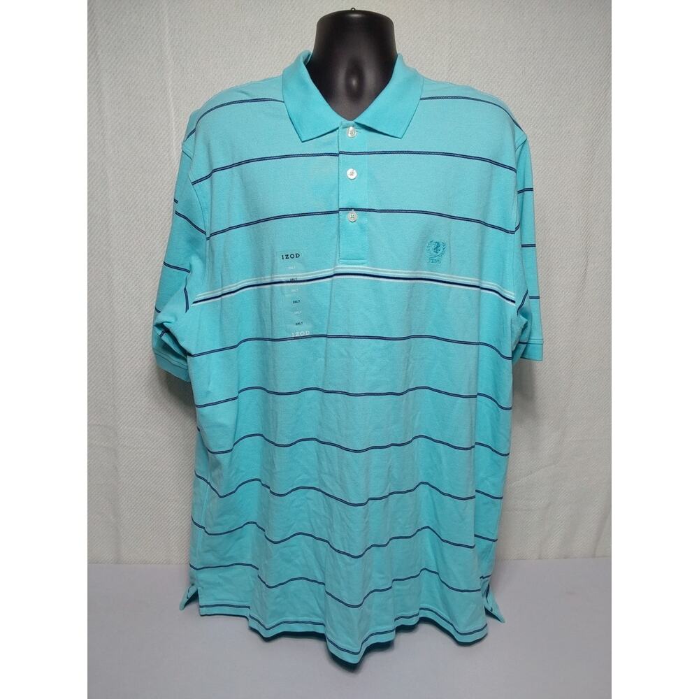 Izod Teal Stripped Size 2XLT Big & Tall Short Sleeve 3 Button Polo #M96
